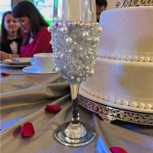 Elegant Silver Beaded Champagne Flute